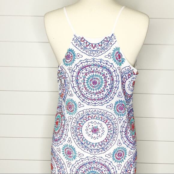 New Friends Colony Medallion Beaded Shift Dress White Blue Size Large - Picture 9 of 11